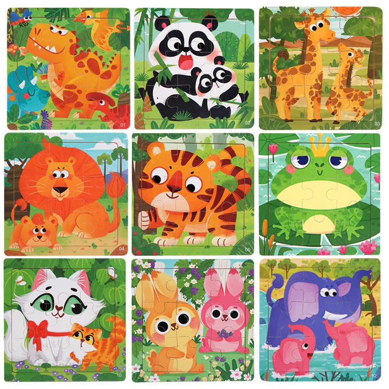 Wooden Children Cartoon Animal Dinosaur 3D Jigsaw Puzzle Game Montessori Baby Educational Teaching Aids Toys for Kids Boys Girls