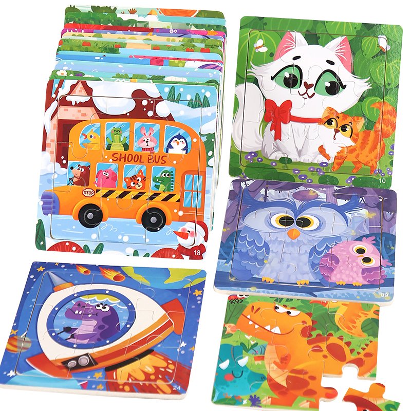 Wooden Children Cartoon Animal Dinosaur 3D Jigsaw Puzzle Game Montessori Baby Educational Teaching Aids Toys for Kids Boys Girls