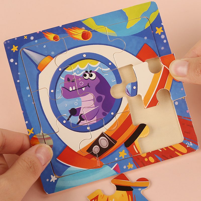 Wooden Children Cartoon Animal Dinosaur 3D Jigsaw Puzzle Game Montessori Baby Educational Teaching Aids Toys for Kids Boys Girls