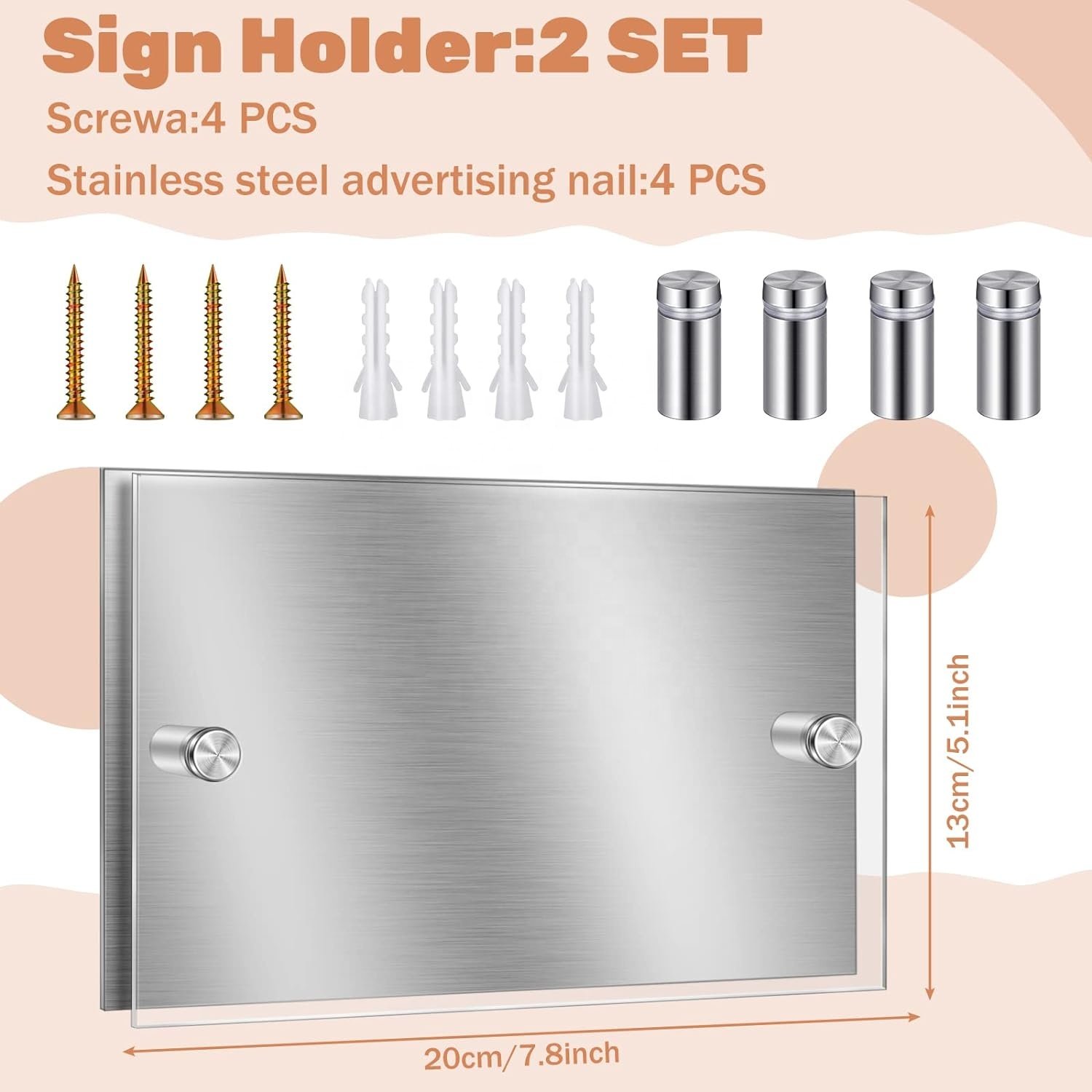 Acrylic Office Door Sign with 4 Sets Stainless Steel Standoffs for Outdoor Wall Name Plate and House Number Display