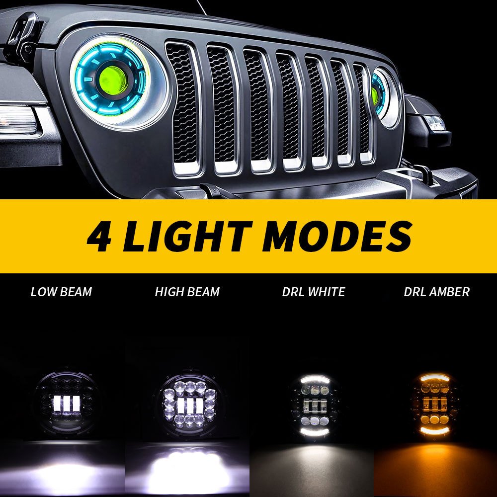 7inch Led Headlight for Jep 60W Led Spotlight Fog Driving Lamp Angel Eye Motorcycle Lights Work Light for Truck Wrangler JL JK