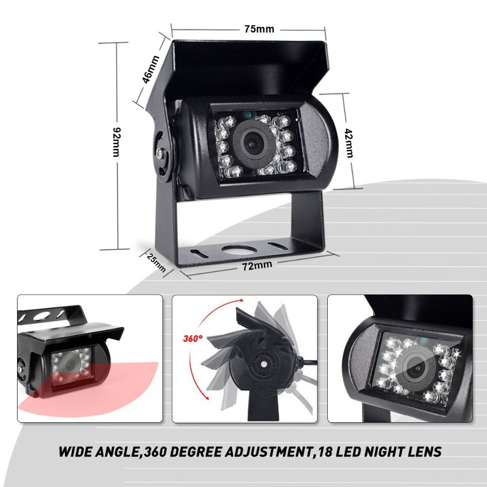 18 IR Light Waterproof Night Vision Heavy Duty Tractor Rear View Camera for Truck BUS