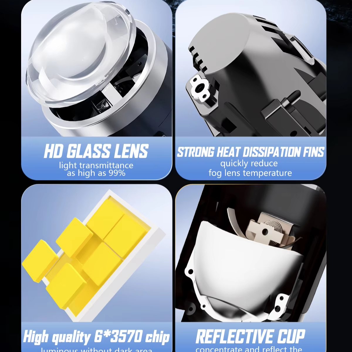 Three Color Fog Lights F20 2.0inch High Quality Lens Led Projector Headlights for Car H11 Led Lights Bulb for Car