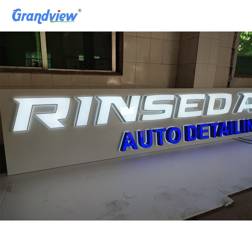 Outdoor Business Front Logo Sign 3d Led Light Channel Letter Brush Painted Metal Custom 3d Logo Led Sign with Signboard Back Box