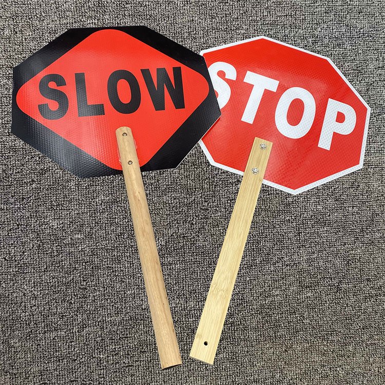 Toowin Custom Aluminum 3M Reflective Traffic Road Safety Signs Roadway Warning Sign Board Handhold Stop and Slow Signs