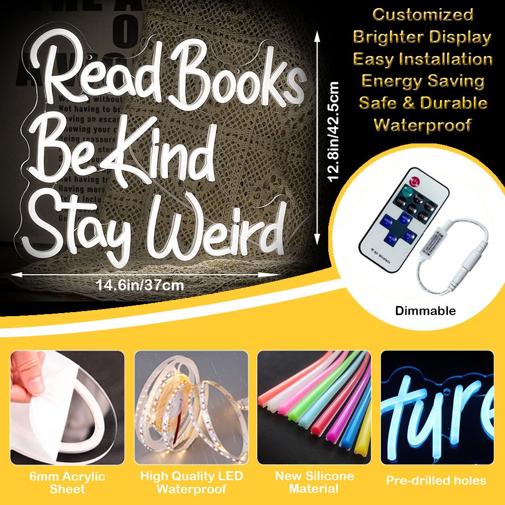 Personalized Led Illuminated Neon Signs Read Books Be Kind Stay Weird for Kids Room Reading Corner Electronic Table Sign