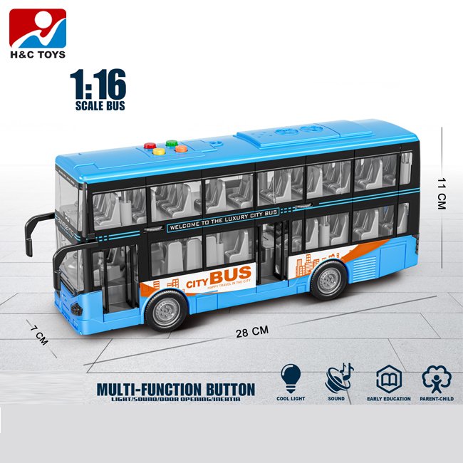 1:16 Traffic Double Decker Bus Toys Plastic Multifunction Educational Light Music Toy Buses for Kids