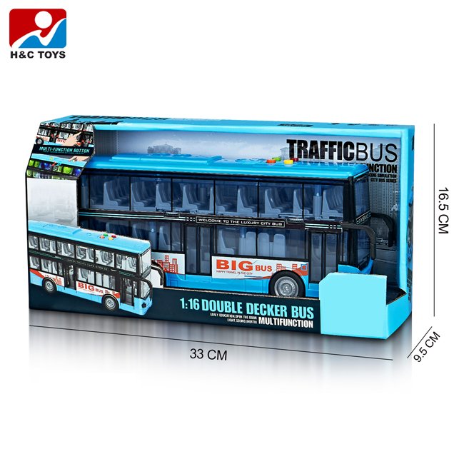 1:16 Traffic Double Decker Bus Toys Plastic Multifunction Educational Light Music Toy Buses for Kids