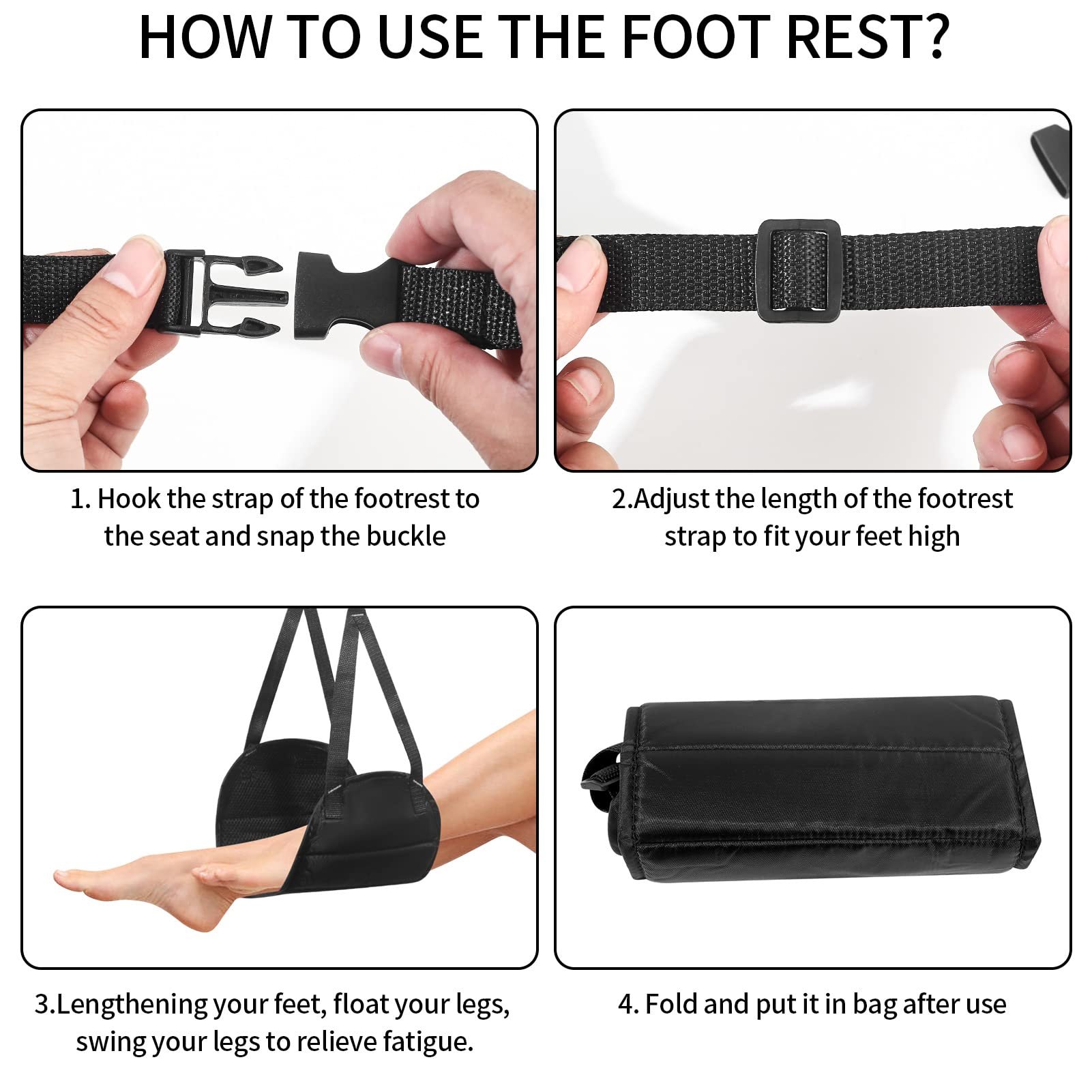Airplane Travel Footrest Hammock, Portable Travel Accessory for Flight Bus Train Office Home To Reduce Swelling and Sorenes