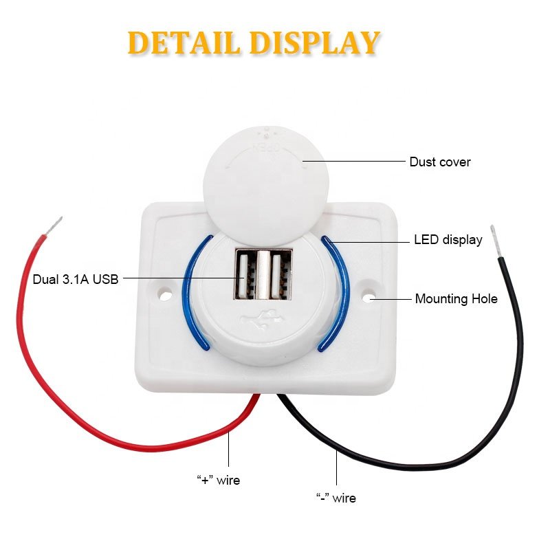 Waterproof Marine 12v -24v Dual USB Port Car Charger 3.1A Socket Outlet with LED