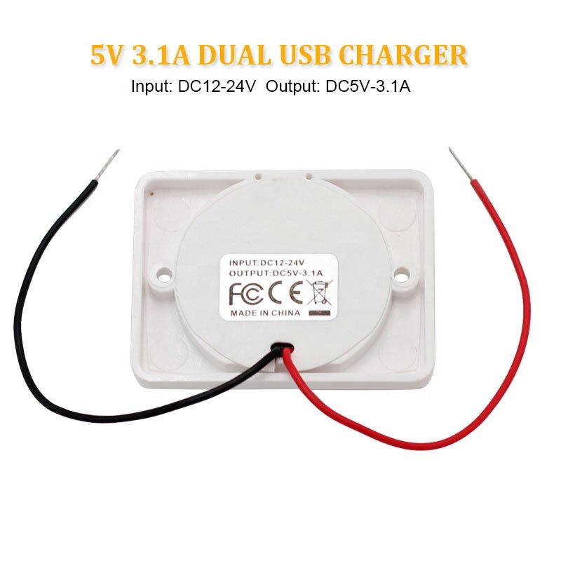 Waterproof Marine 12v -24v Dual USB Port Car Charger 3.1A Socket Outlet with LED
