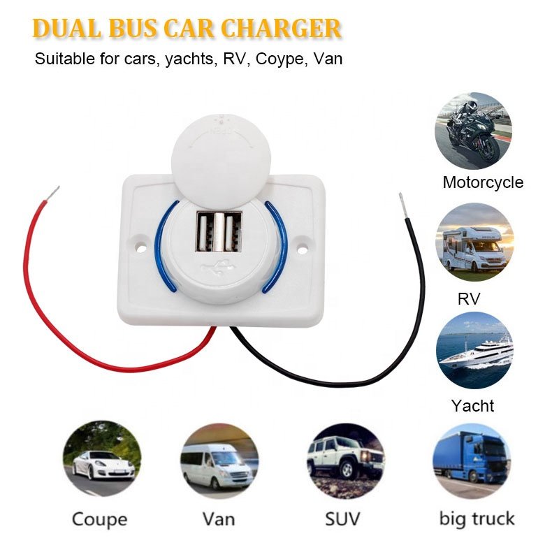 Waterproof Marine 12v -24v Dual USB Port Car Charger 3.1A Socket Outlet with LED