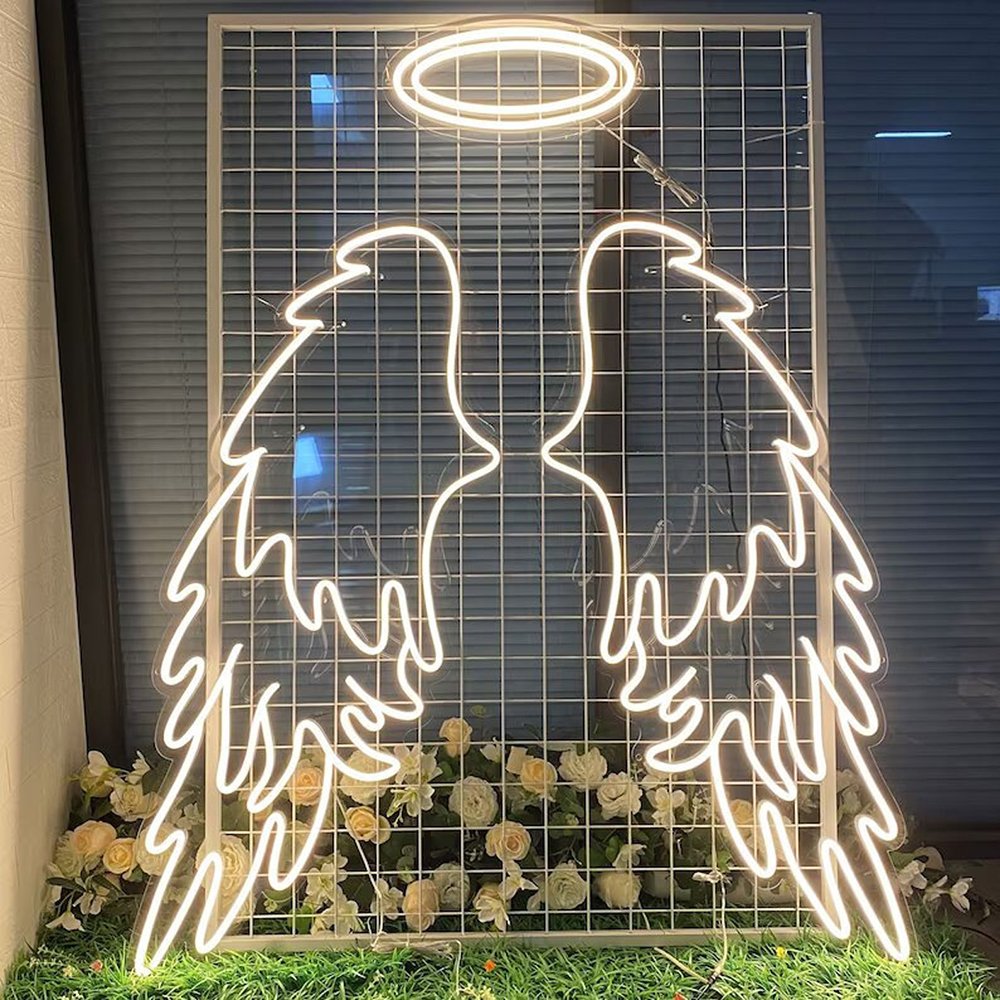 Drop Shipping Fashion Lighting Warm White Big Angel Wings Custom Led Neon Sign for Party Bar Decoration