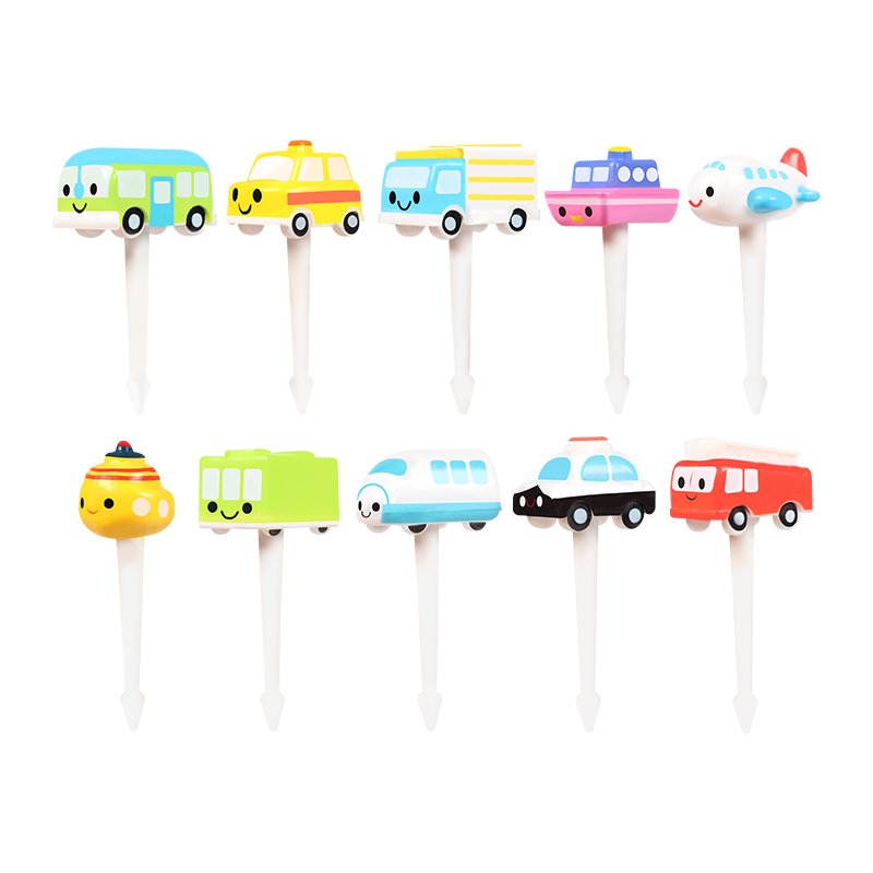 Cartoon Car Bus & Taxi Silhouette Design Cute Small Silicone Fruit Fork for Kids Beto Pick Lunch Utensil Safe for Kids Use