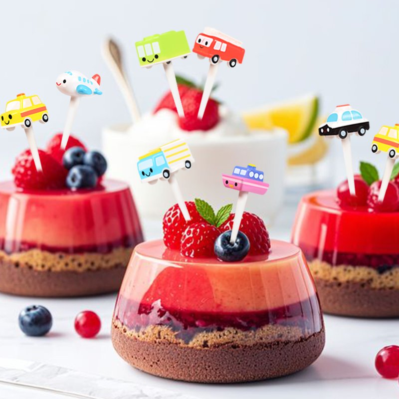 Cartoon Car Bus & Taxi Silhouette Design Cute Small Silicone Fruit Fork for Kids Beto Pick Lunch Utensil Safe for Kids Use