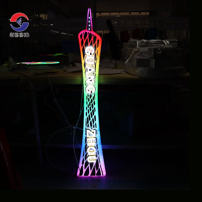 SHINING Customized Canton Tower Acrylic Logo Sign Running RGB Lighting 3D Signage Outdoor Electronic Signs