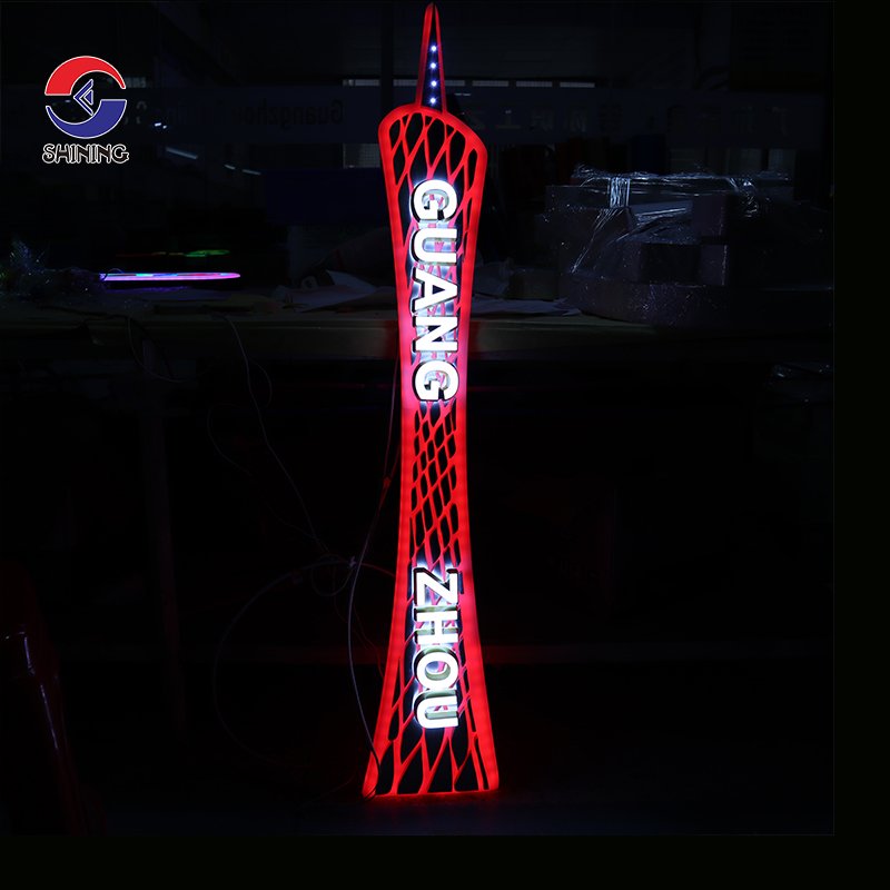 SHINING Customized Canton Tower Acrylic Logo Sign Running RGB Lighting 3D Signage Outdoor Electronic Signs
