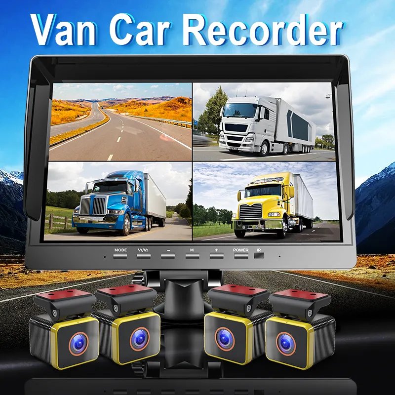 PZ DVR Recording 10.1 Inch 4CH Car Reversing Rearview Monitor Truck Bus Lorry Van 1080P Backup Camera System Kit