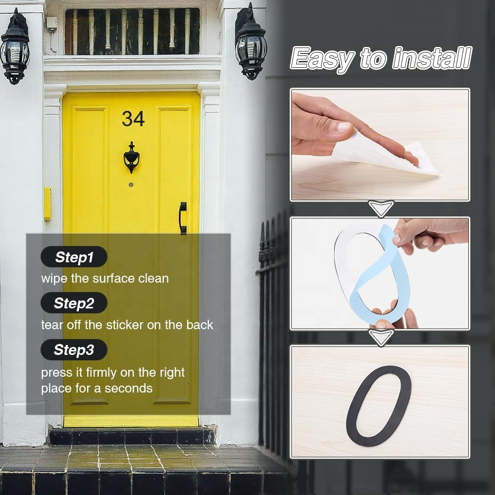 6 Inch Self-adhesive Stainless Steel House Number Door Address Numbers for Outside Big Modern House Number Garden