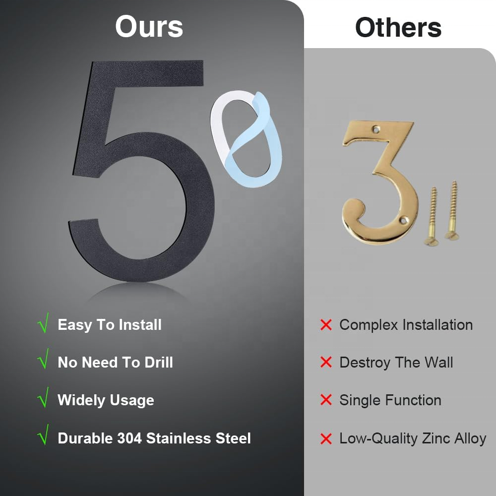 6 Inch Self-adhesive Stainless Steel House Number Door Address Numbers for Outside Big Modern House Number Garden