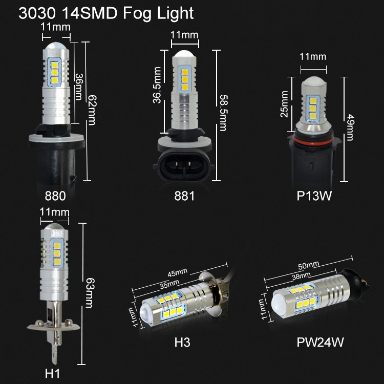 Gview Car LED Bulb Factory H1 H3 LED Fog Lamp 880 881 P13W PW24W PSX26W 3030 24SMD Car Anti Fog Light Bulb Fog Lamps