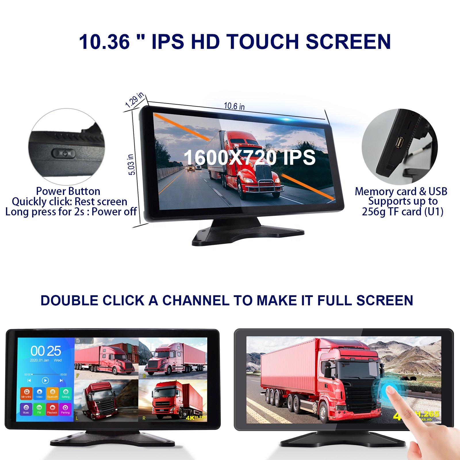 HOPE 5CH Touchscreen Waterproof Night Vision Wifi Camera Dash Cam Driving Recorder for Truck RV Bus Van