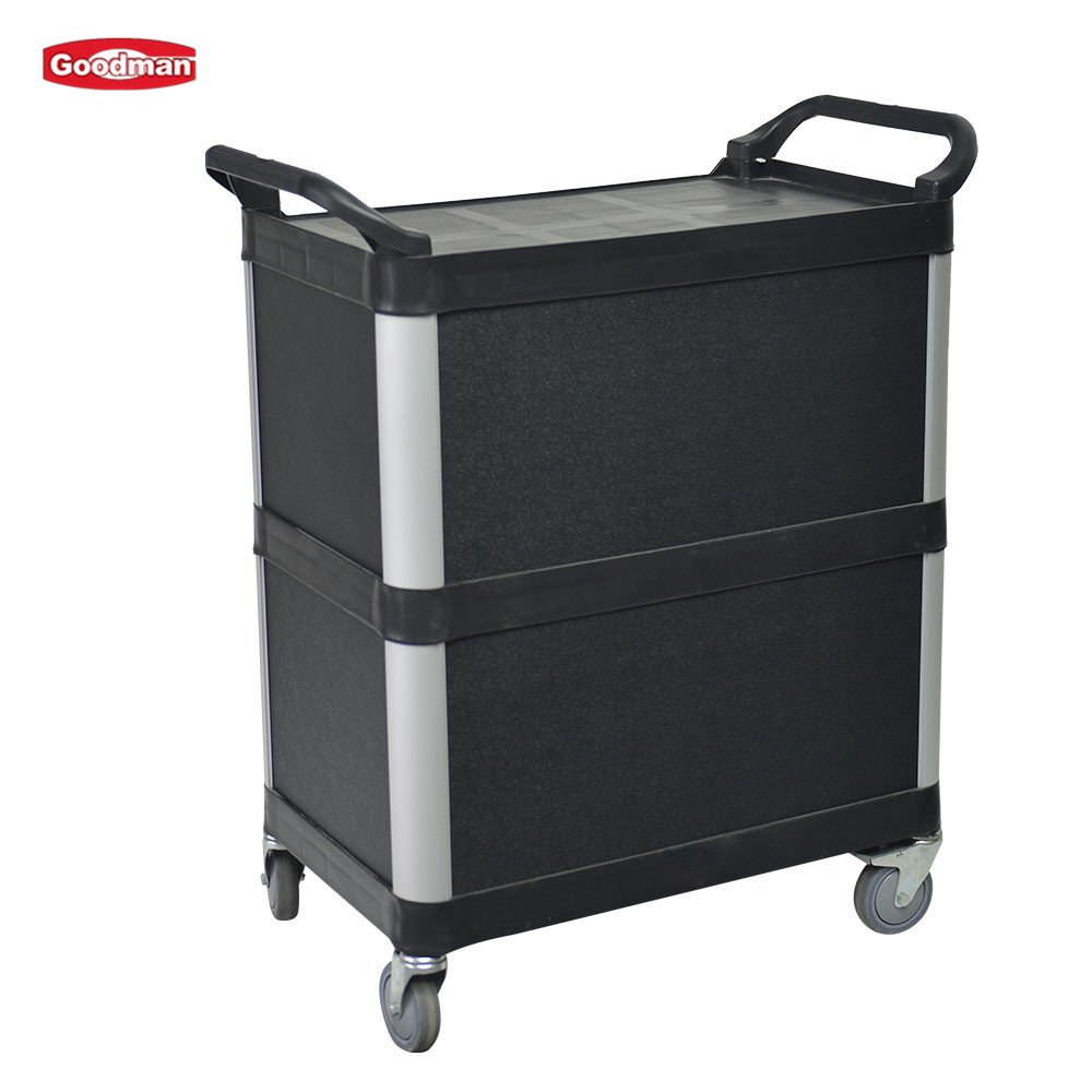 3 Tier Rolling Utility Carts Restaurant Bus Cart Plastic Food Service Cart With Doors