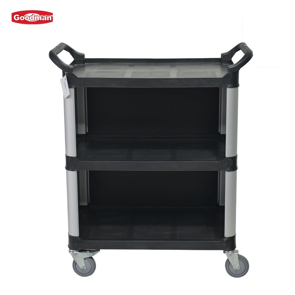 3 Tier Rolling Utility Carts Restaurant Bus Cart Plastic Food Service Cart With Doors
