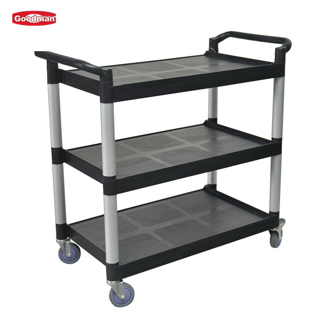 3 Tier Rolling Utility Carts Restaurant Bus Cart Plastic Food Service Cart With Doors