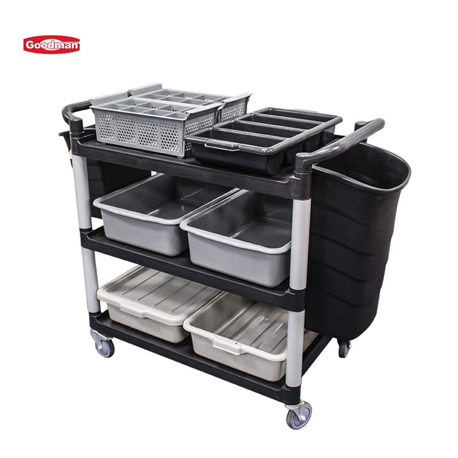 3 Tier Rolling Utility Carts Restaurant Bus Cart Plastic Food Service Cart With Doors