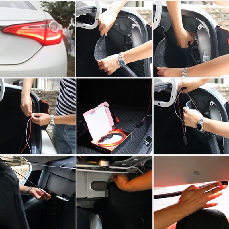 12V Car LED Strip Brake Lights 90cm Rear Tail Warning Light High Mount Stop Lamp Flow Waterproof Auto Day Interior Accessories