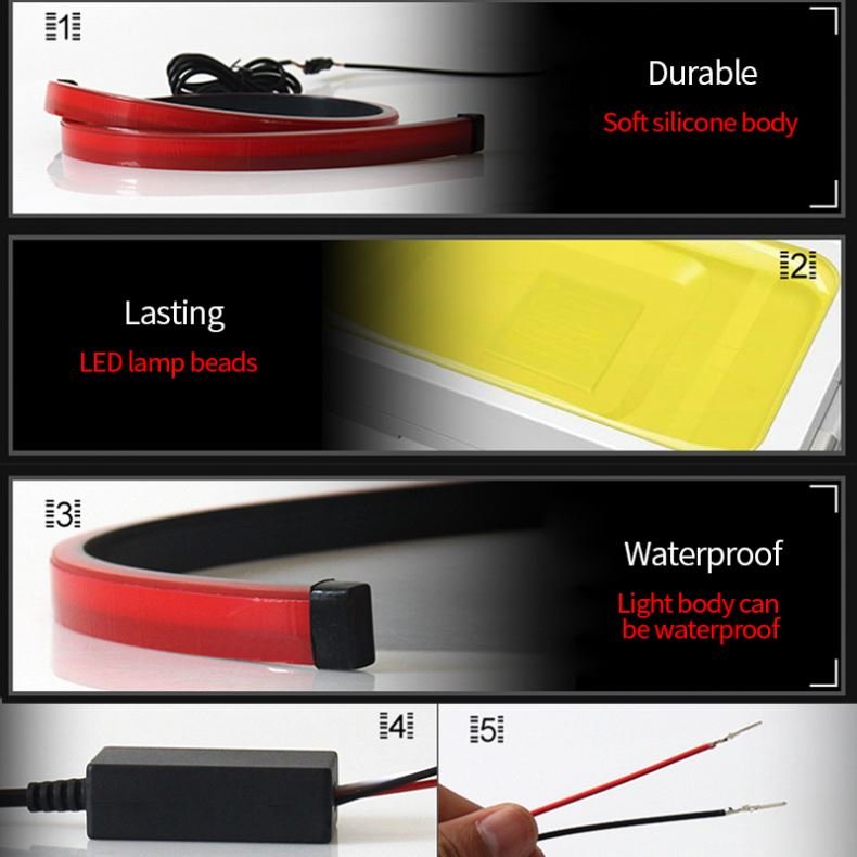 12V Car LED Strip Brake Lights 90cm Rear Tail Warning Light High Mount Stop Lamp Flow Waterproof Auto Day Interior Accessories