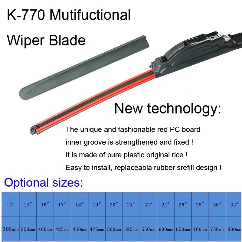 KCTION Winter Sales Windscreen K-770 Red PC Board Inner Grooves Frameless 16 Adapters Multi Function Car Windscreen Wipers