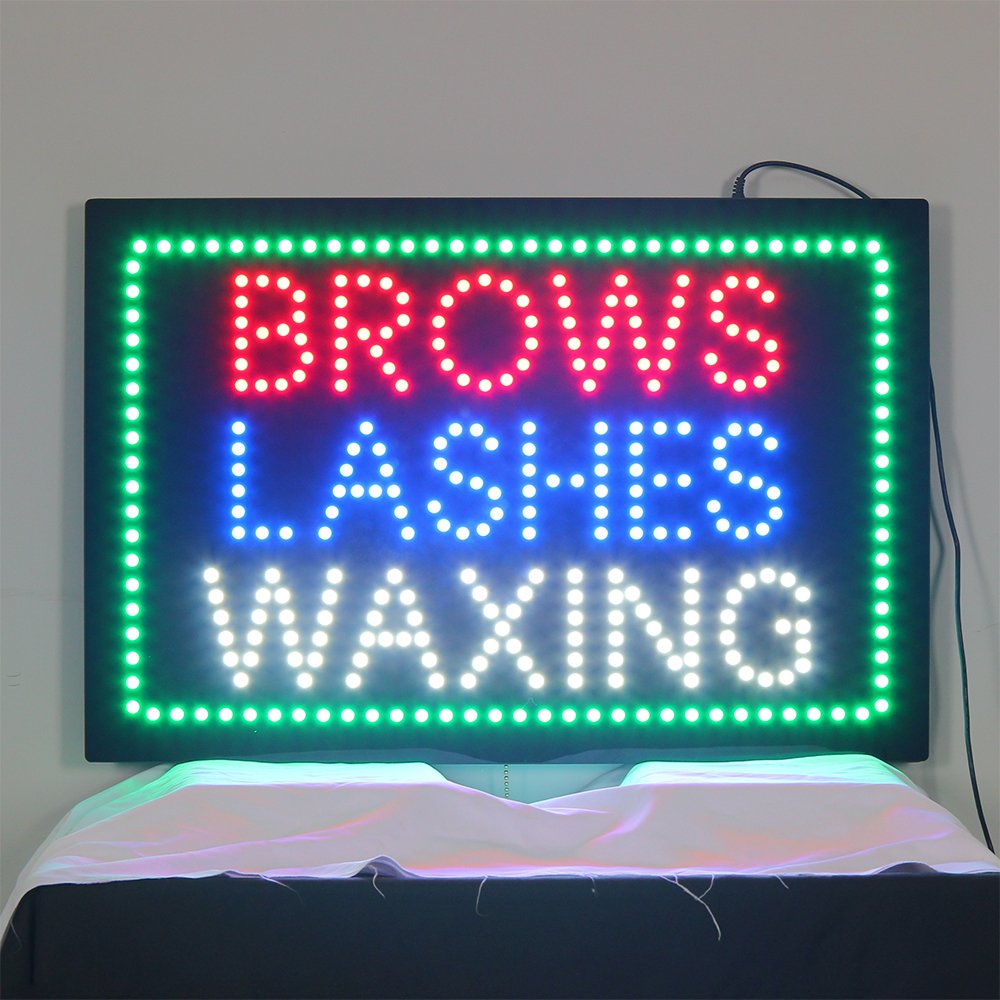 16*24" Super Bright Led Brows Lashes Waxing Indoor Sign Business Open Sign for Beauty Salon Store