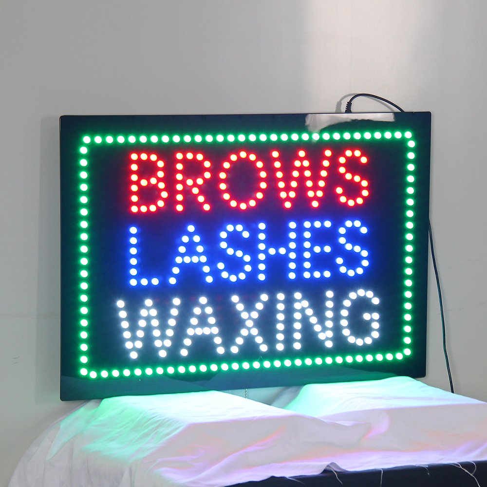 16*24" Super Bright Led Brows Lashes Waxing Indoor Sign Business Open Sign for Beauty Salon Store