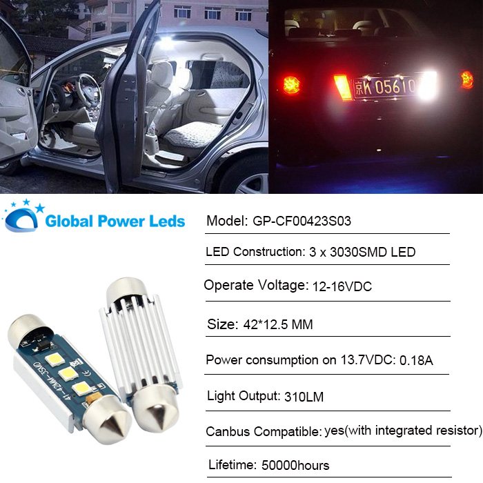 12V White High Power LED C5W 42mm 3030smd Can-bus Auto Car Light