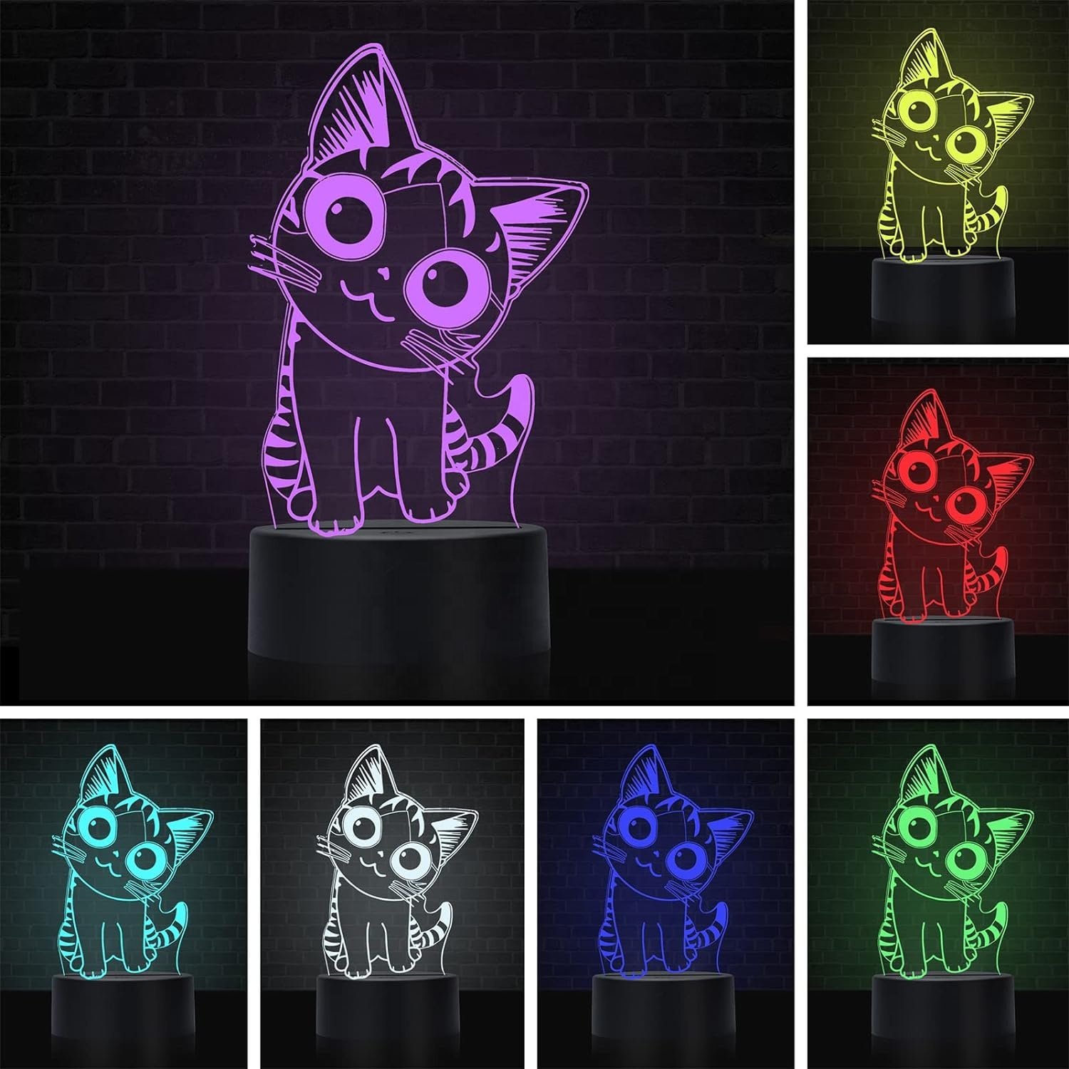 Cat Night Light 3d Acrylic Light LED Desk Lamp Touch Control 7 Color Changes Kids Night Light Suitable for Home Decoration