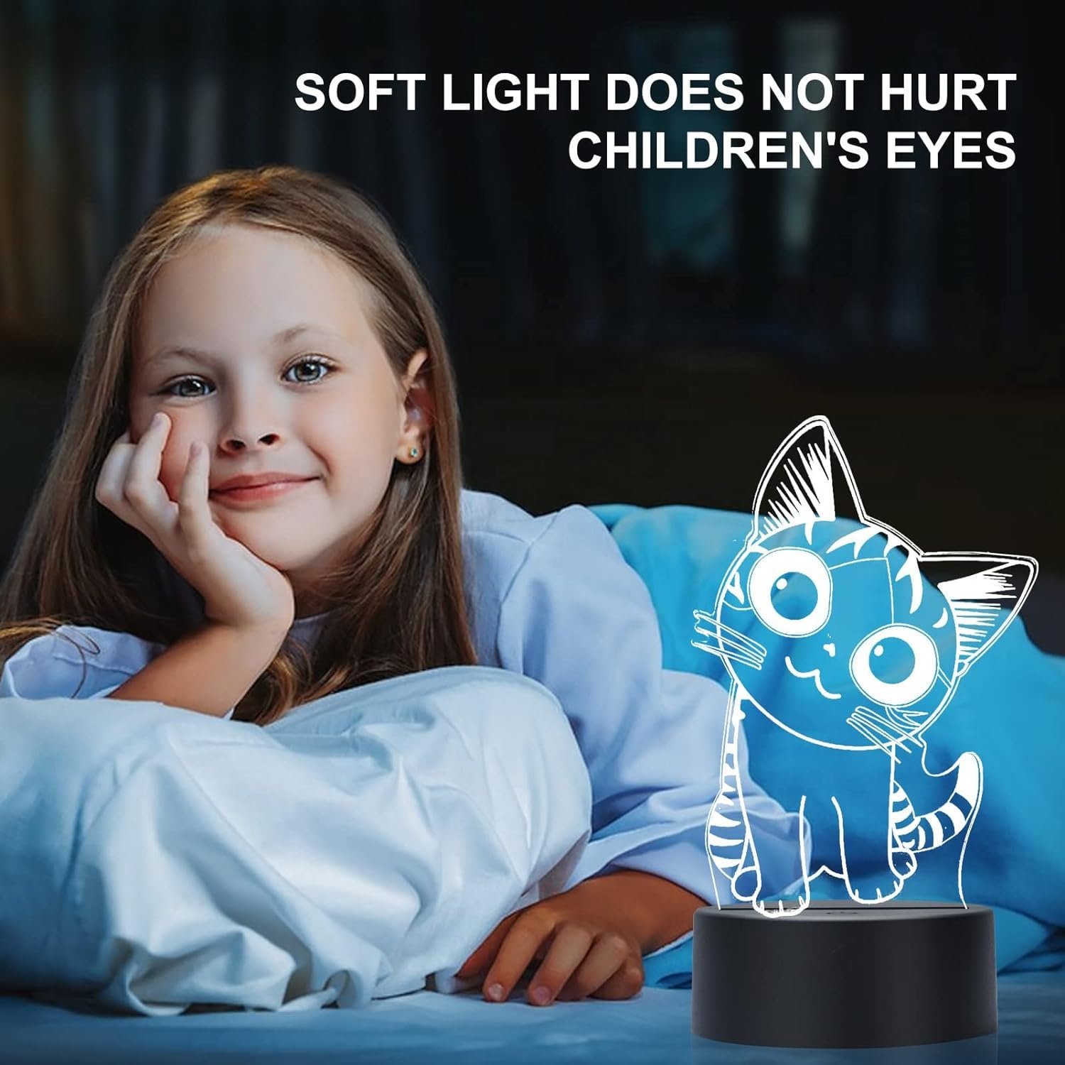 Cat Night Light 3d Acrylic Light LED Desk Lamp Touch Control 7 Color Changes Kids Night Light Suitable for Home Decoration