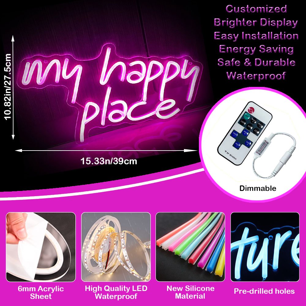 Fast Delivery Custom My Happy Place Waterproof 3D Electronic Channel LED Light Neon Sign for Outdoor Advertising Business Decor