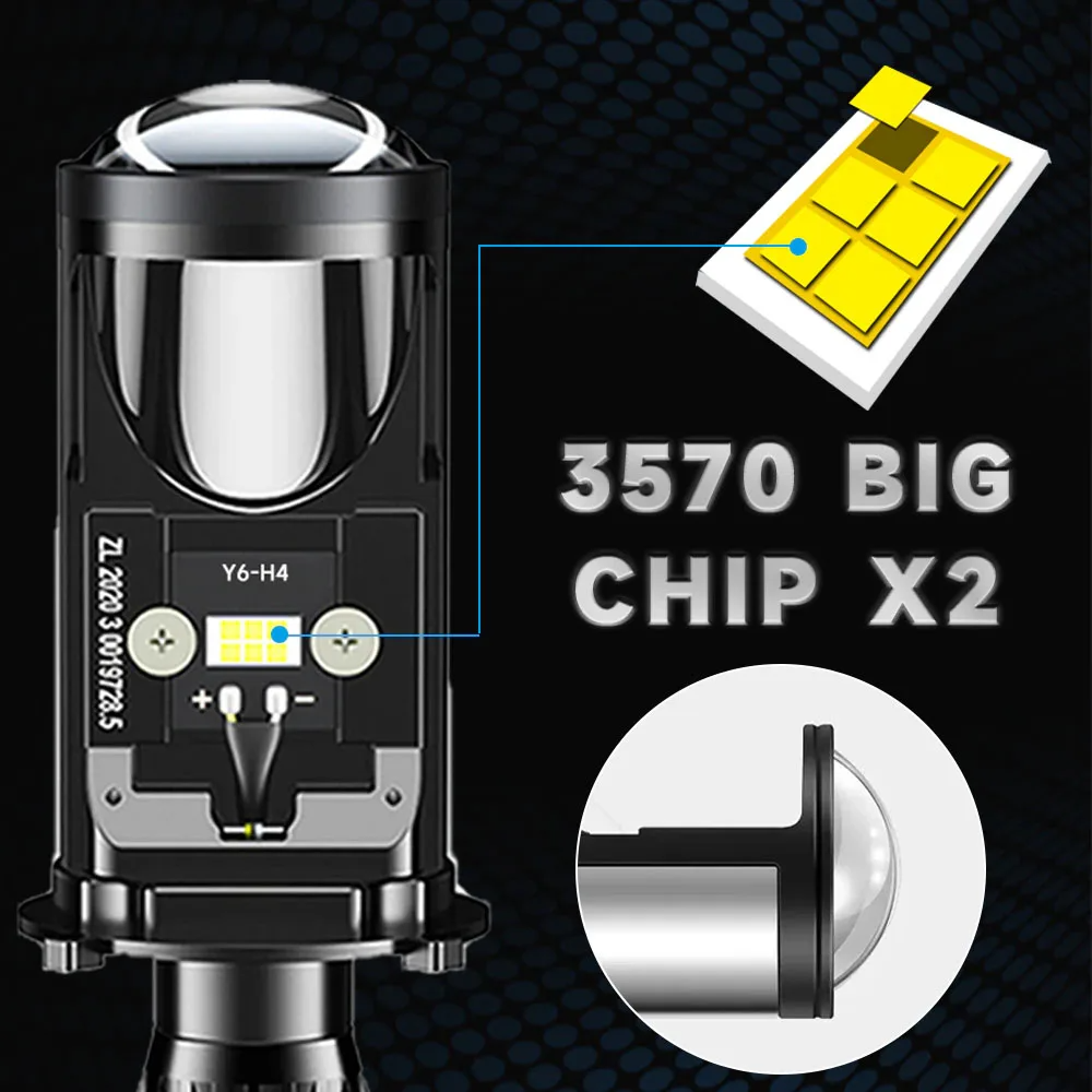 Popular High Beam Low Beam 30000LM Car Y6 H4 Mini Bi-led Projector Lens LED Headlights H1 H4 H7 H11 Bulb Projector Headlight