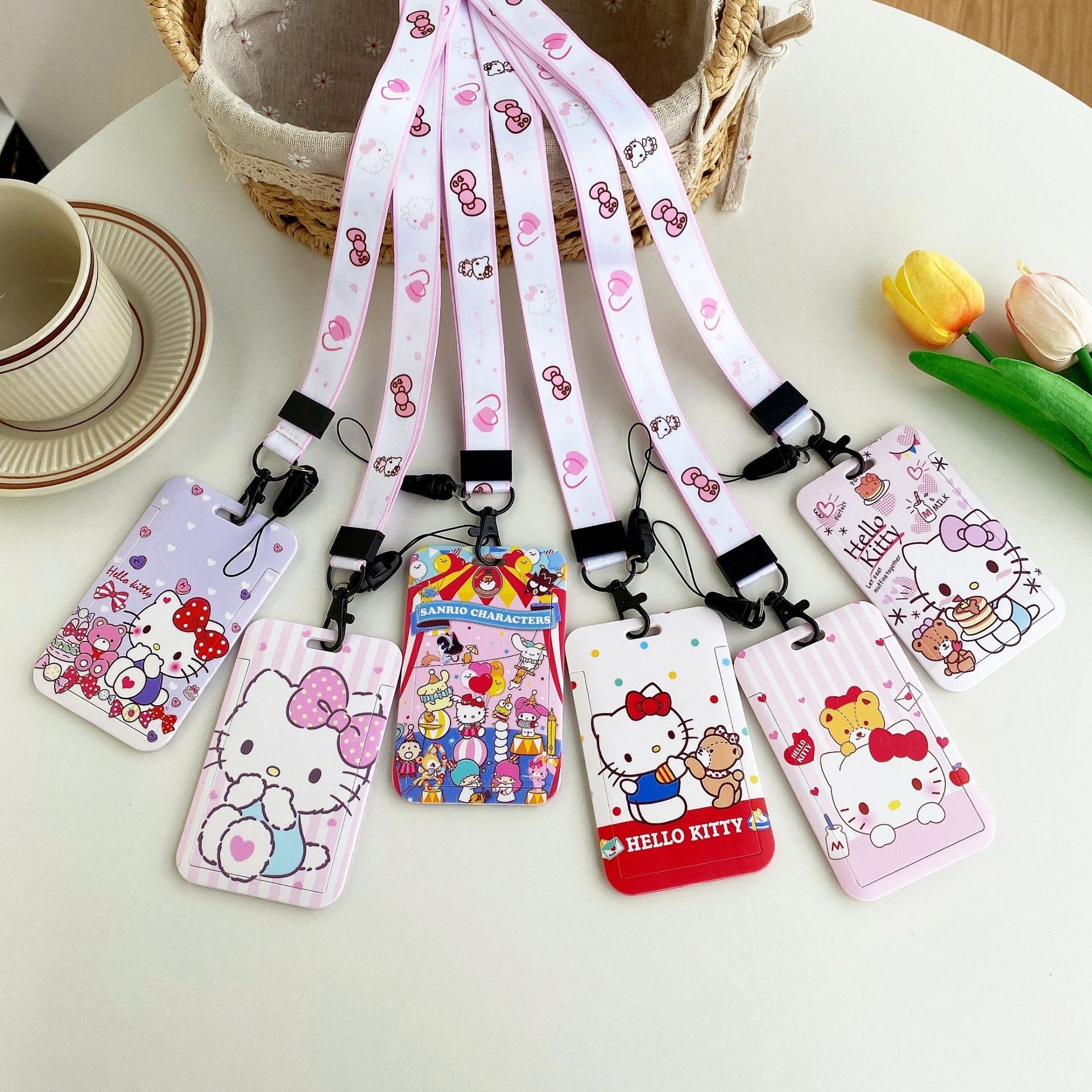 Card Cover Lovely Cartoon Kitty Card Case with Lanyards Anti-Lost Student Bus ID Badge Card Holder Lanyard Accessories