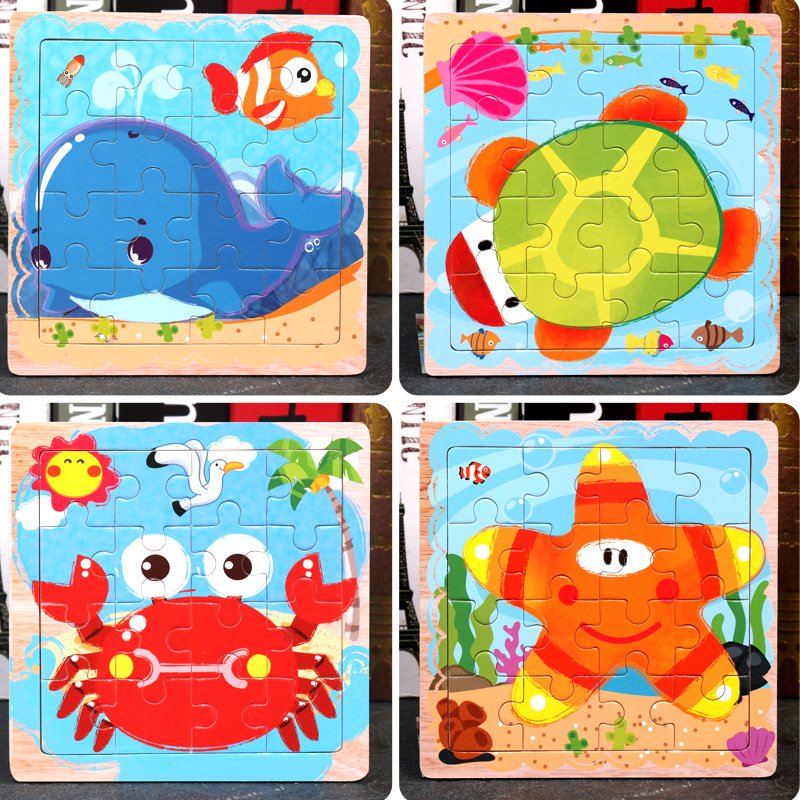 Best Selling Kids Animal Jigsaw Toy 16 Pieces of Wooden Cartoon Puzzle Other Early Educational Toys for Children 3-6 Years Old