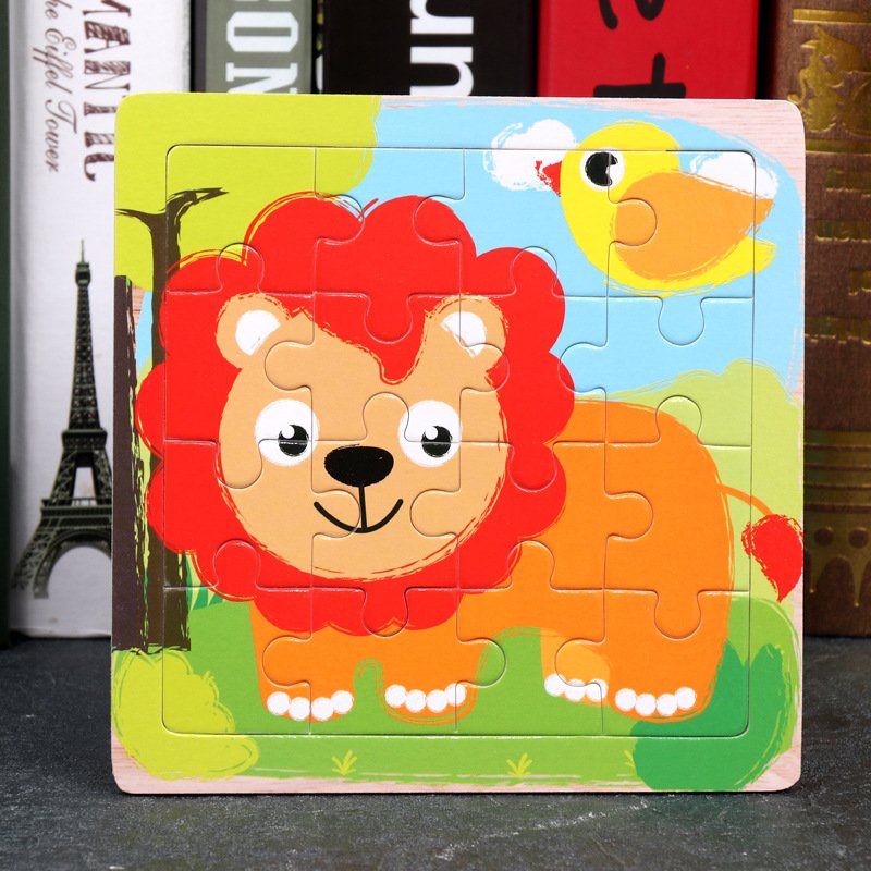 Best Selling Kids Animal Jigsaw Toy 16 Pieces of Wooden Cartoon Puzzle Other Early Educational Toys for Children 3-6 Years Old