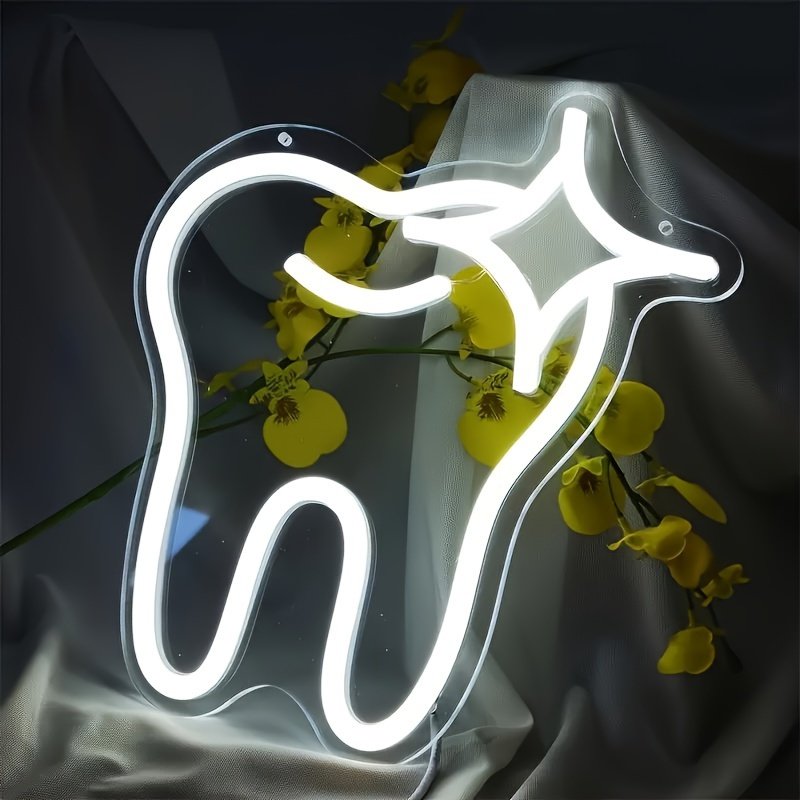 Neon Sign Tooth Decor Dental Office Light Dentist Accessories Decoration Signs Smile Wall Art Neon Dentist Balloon Dental