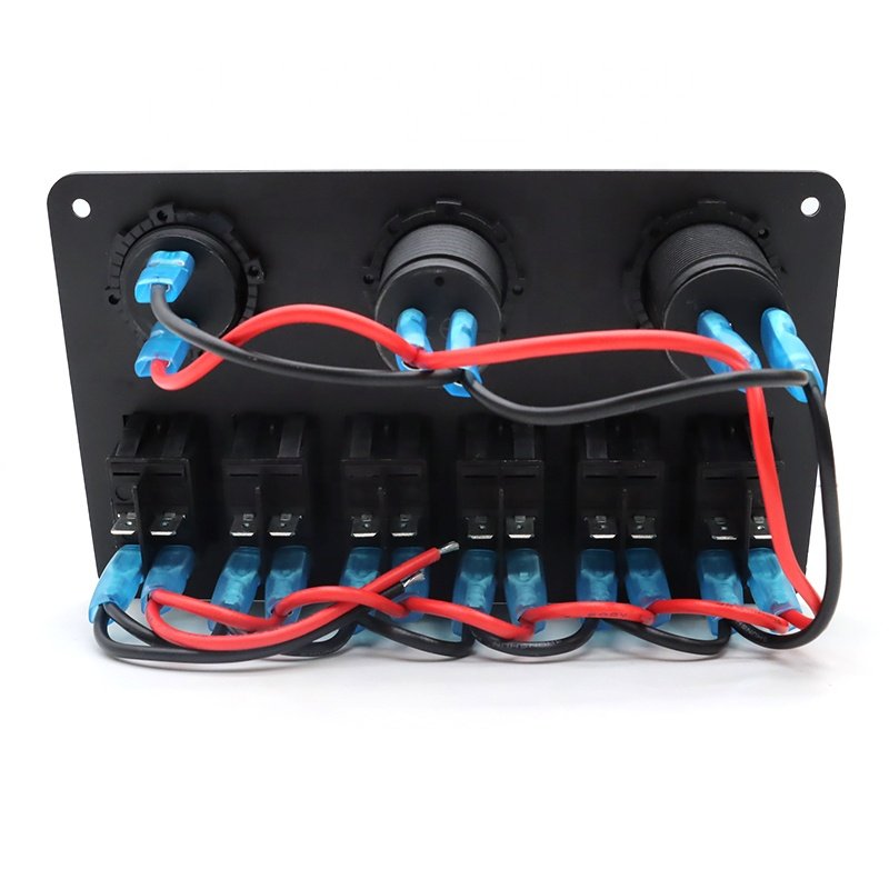 6 Gang Fog Rocker Switch Panel LED Light, Cigarette Lighter USB Charger Socket LED Voltmeter Marine Boat Toggle Switch Panel