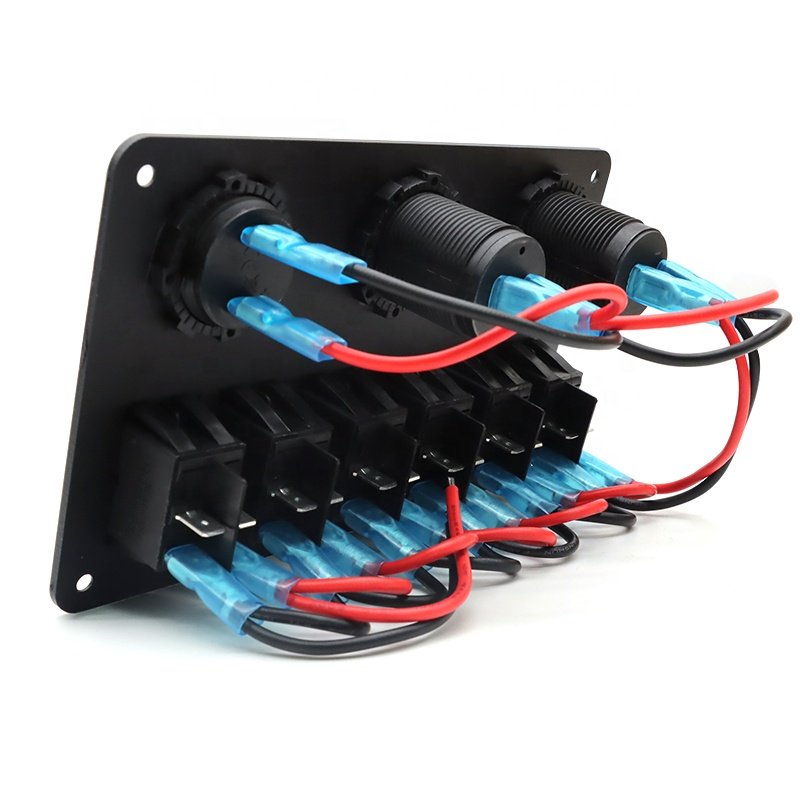 6 Gang Fog Rocker Switch Panel LED Light, Cigarette Lighter USB Charger Socket LED Voltmeter Marine Boat Toggle Switch Panel