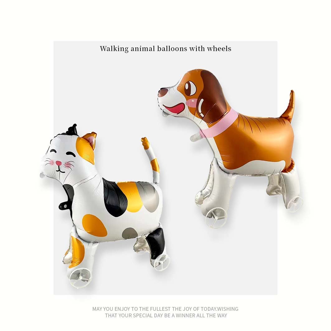New 3D Cartoon Self-Standing Foil Balloon Jungle Walking Animal Balloons Happy Birthday Party Decoration Wheeled Animal Balloon