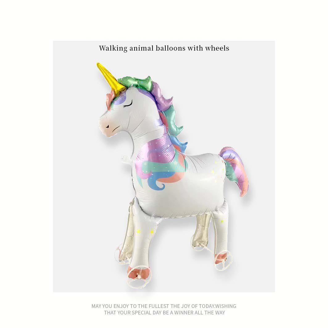 New 3D Cartoon Self-Standing Foil Balloon Jungle Walking Animal Balloons Happy Birthday Party Decoration Wheeled Animal Balloon