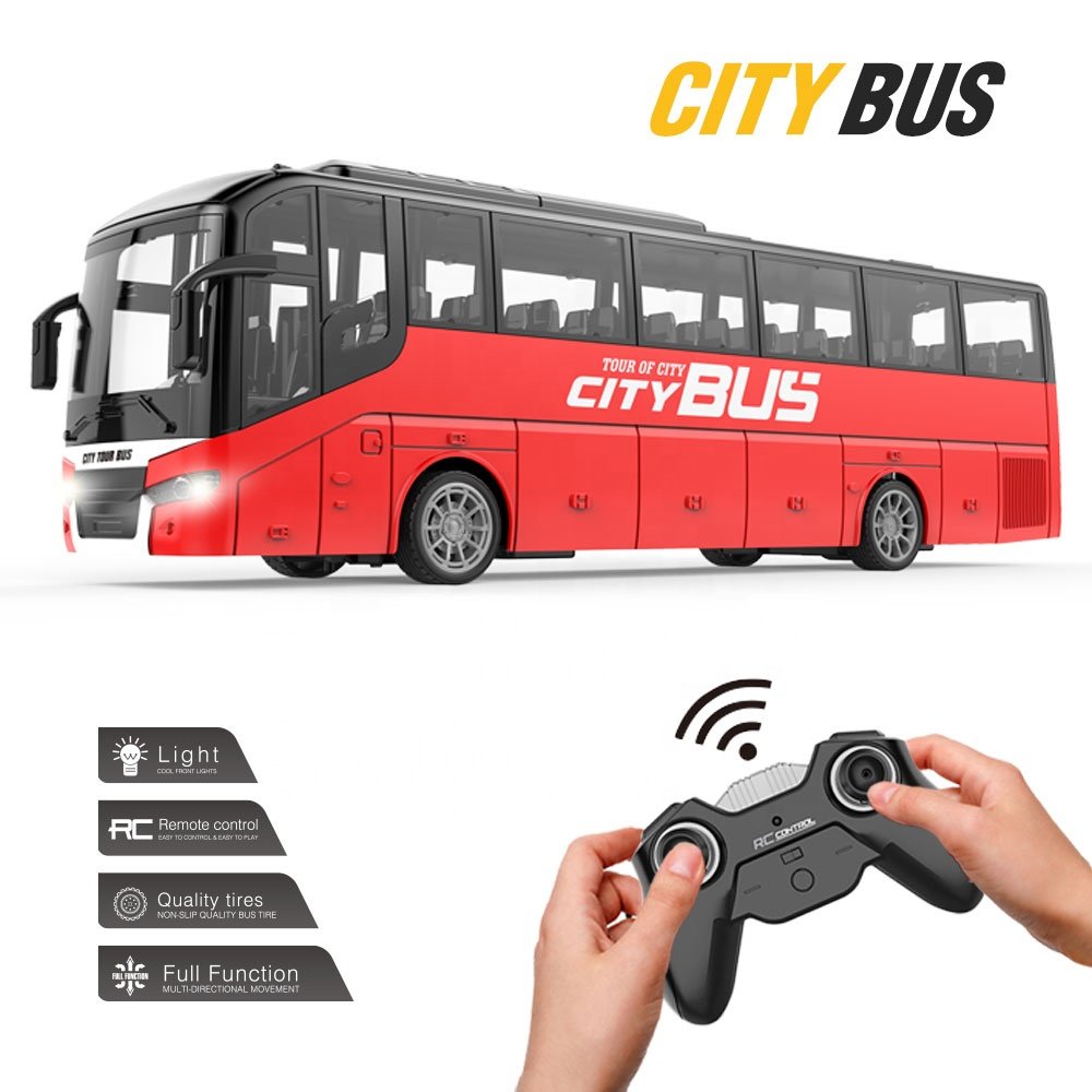 Double Decker Bus RC Bus Model 2.4ghz 4 Channels Remote Control Bus Toy with Head Lights and Rubber for Kids Electric Plastic