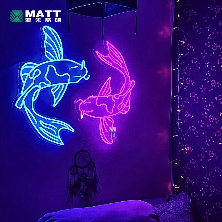 Dropshipping Custom Japanese Led Light Good Luck Koi Fish Acrylic Neon Light Sign for Room Wall Art Decor